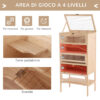 Gabbia per Roditori e Criceti a 4 Ripiani con Tetto Apribile in Legno 60x40x120cm