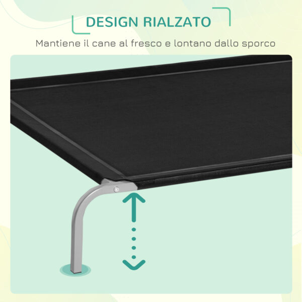 Lettino per Cani da Interno ed Esterno Capacità fino a 32kg con Tessuto Traspirante 130x90x20cm Nero