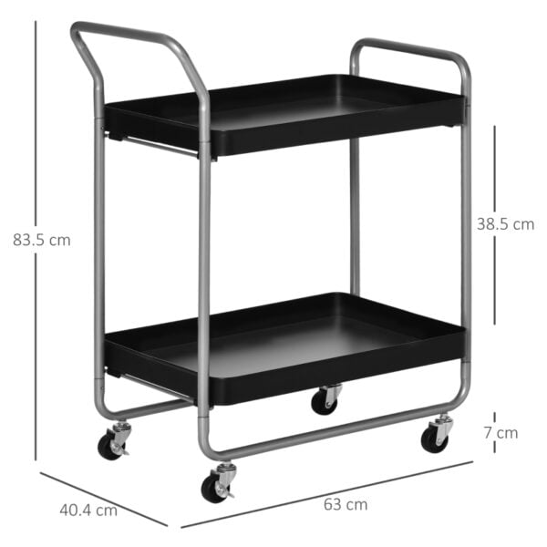 Carrello Portavivande a 2 Livelli con Maniglie e Ruote girevoli, in Metallo, 63x40.4x83.5 cm