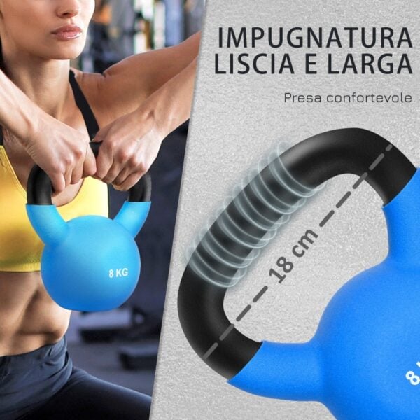 Kettlebell 8 kg per Allenamento Bicipiti e Spalle in Metallo e Neoprene, 18x11x20cm, Blu