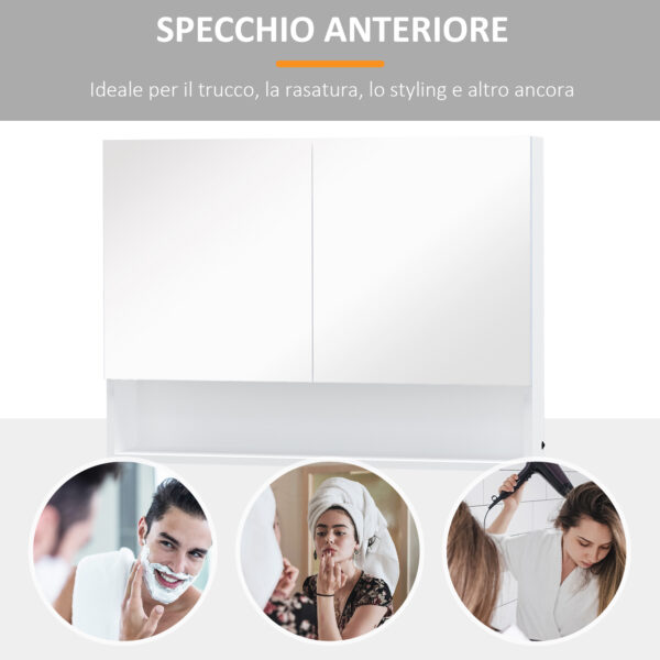 Armadietto con Specchio a Muro, Luci a LED, Ripiano Aperto e Ripiano Interno