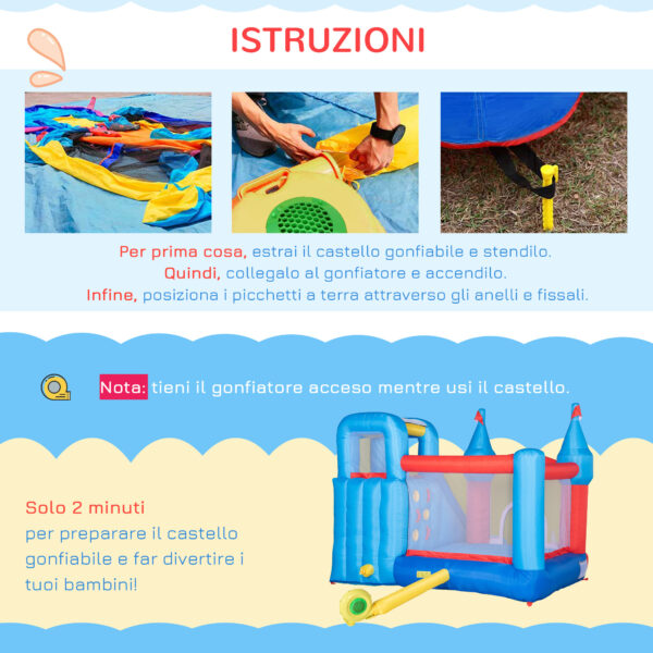 Castello Gonfiabile per Bambini con Scivolo, Trampolino, Piscina e Parete da Arrampicata