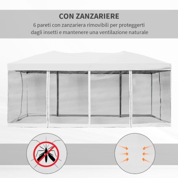 Gazebo Pieghevole con Zanzariera, Bianco, 3x6m