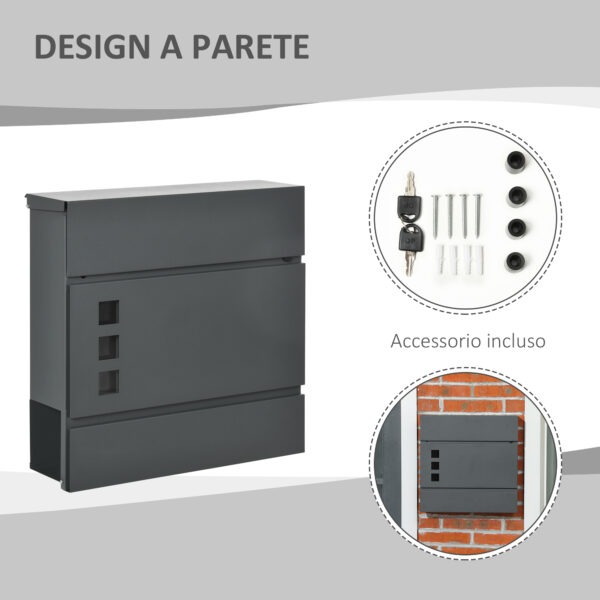 Cassetta Postale in Acciaio Zincato con 3 Fessure e 2 Chiavi di Sicurezza, 37x10.5x37 cm, Grigio