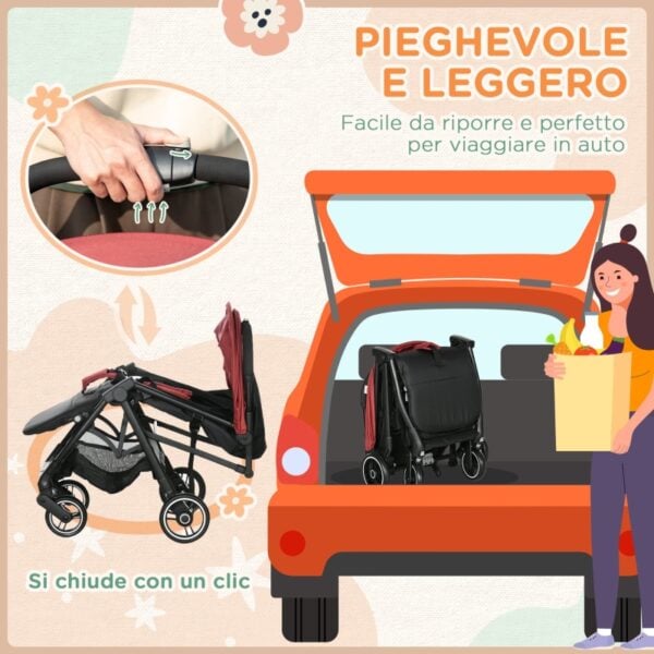 Passeggino per Bambini 0-36 Mesi con Tettuccio, Design Pieghevole e Cesto Portaoggetti, Leggero, Rosso e Nero