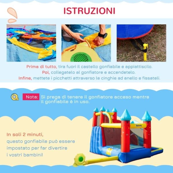 Castello Gonfiabile 4 in 1 per Bimbi 3-8 Anni con Scivolo e Piscina, 290x270x230cm