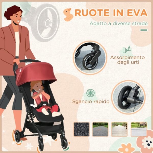 Passeggino per Bambini 0-36 Mesi con Tettuccio, Design Pieghevole e Cesto Portaoggetti, Leggero, Rosso e Nero