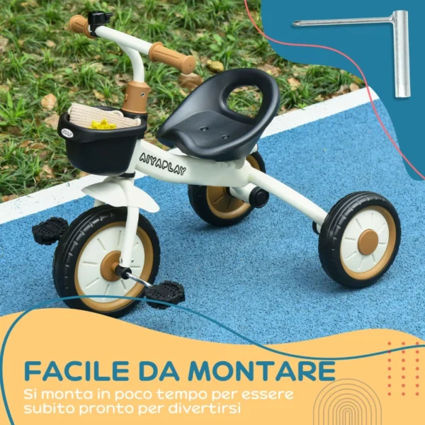 Triciclo per Bambini da 2-5 Anni con Seduta Regolabile e Campanello, Bianco