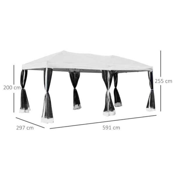 Gazebo Pieghevole con Zanzariera, Bianco, 3x6m