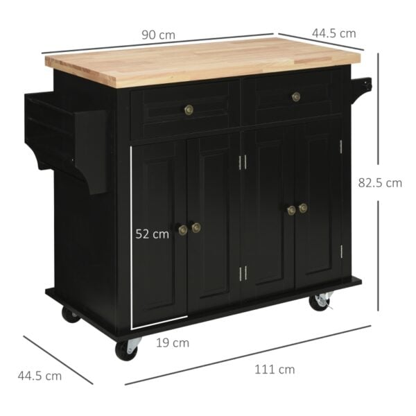 Carrello da Cucina Portavivande con Cassetti, Armadietti e Portaspezie, in Legno e MDF, 111x44.5x82.5 cm, Nero