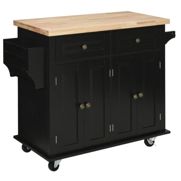 Carrello da Cucina Portavivande con Cassetti, Armadietti e Portaspezie, in Legno e MDF, 111x44.5x82.5 cm, Nero