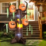 Gonfiabile per Halloween a Forma di Albero Infestato con Fantasmi e Zucche con Luci a Led 240cm