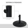 Base per Ombrellone Rotonda in Plastica da 13kg per Pali da 35-38-48mm, Nero