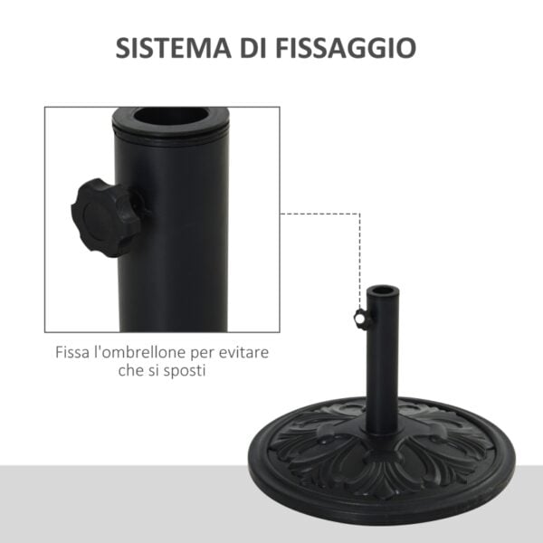 Base per Ombrellone Rotonda in Plastica da 13kg per Pali da 35-38-48mm, Nero