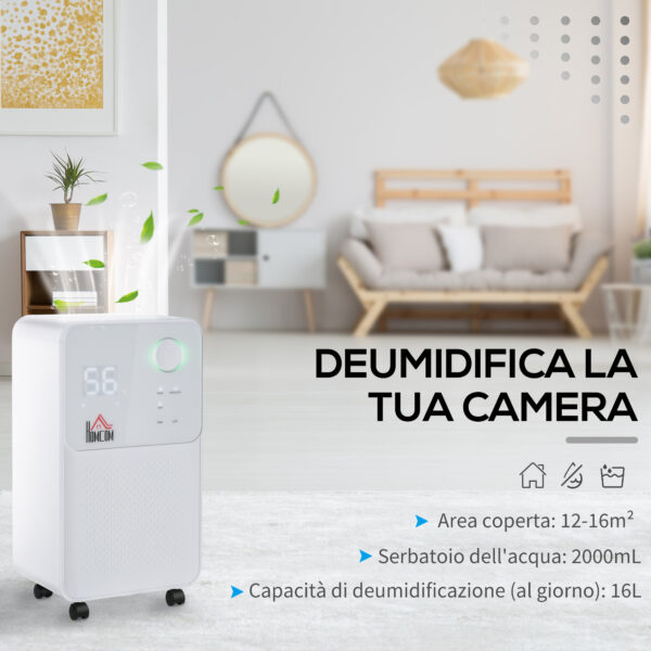 Deumidificatore Portatile da 16L, 4 Modalità e 2 Velocità, Timer 24h, 28x20x50.5cm, Bianco