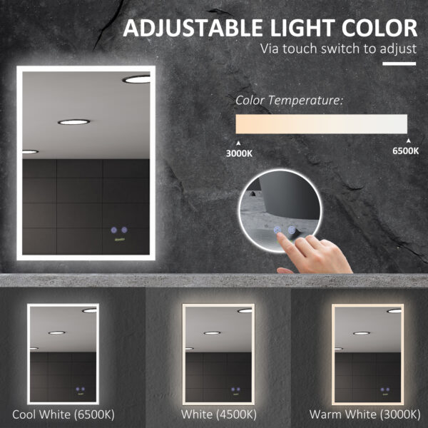 Specchio Bagno con Luce LED 70x50 cm, Specchiera con Funzione Anti-Appannamento e Tasti Touch