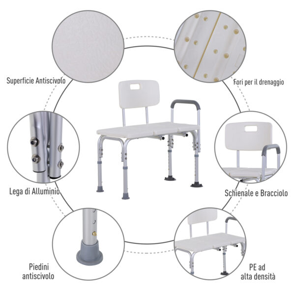 Sedia per Doccia e Vasca Altezza Regolabile 6 Livelli Antiscivolo 79x57x80-92cm