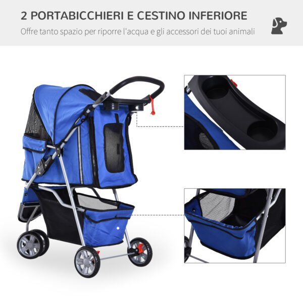 Passeggino per Cani, Carrello per Animali Domestici, Blu, 75 x 45 x 97cm