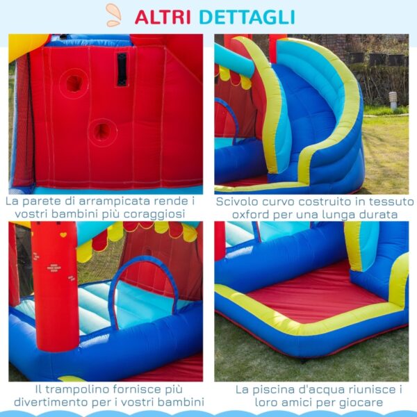 Castello Gonfiabile 4 in 1 per Bimbi 3-8 Anni con Scivolo e Piscina, 290x270x230cm