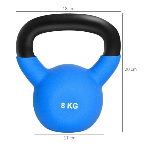 Kettlebell 8 kg per Allenamento Bicipiti e Spalle in Metallo e Neoprene, 18x11x20cm, Blu