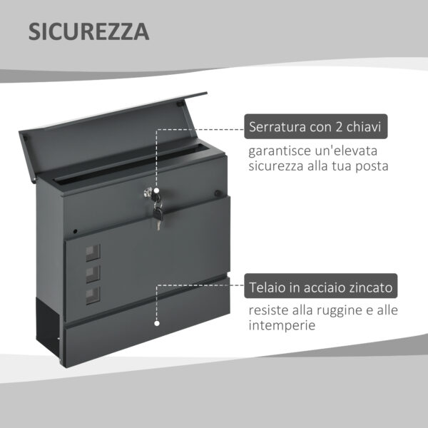 Cassetta Postale in Acciaio Zincato con 3 Fessure e 2 Chiavi di Sicurezza, 37x10.5x37 cm, Grigio