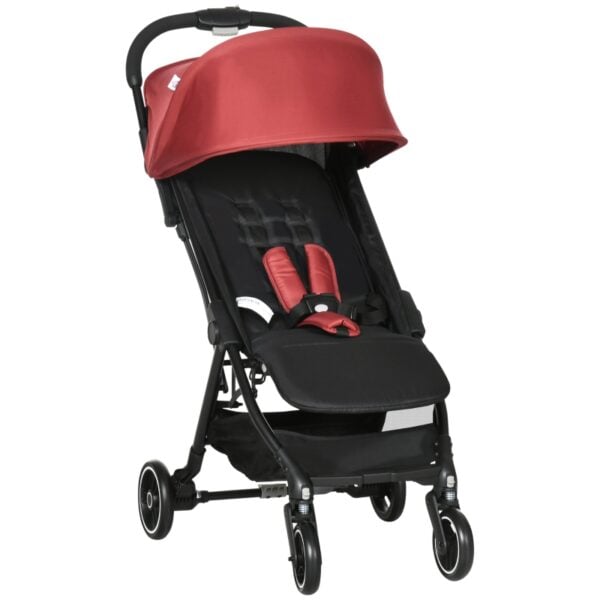 Passeggino per Bambini 0-36 Mesi con Tettuccio, Design Pieghevole e Cesto Portaoggetti, Leggero, Rosso e Nero