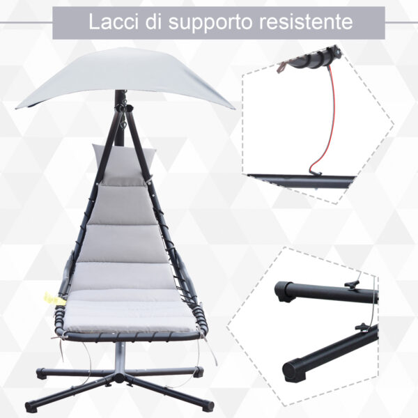 Sdraio da giardino a dondolo Relax Chaise Longue di Lusso con Tettuccio, Grigio