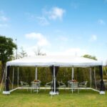 Gazebo Pieghevole con Zanzariera, Bianco, 3x6m