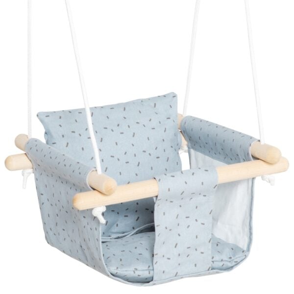 Seggiolino Altalena per Bambini in Tessuto e Legno con Cuscino, 40x40x180cm, Grigio