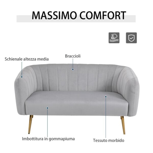 Divano 2 Posti Design Moderno Imbottito con Braccioli e Spalliera, Grigio