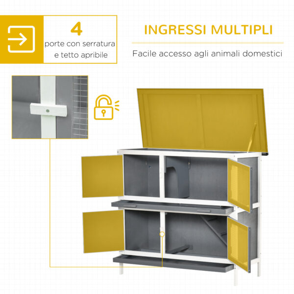 Conigliera a 2 Piani in Legno di Abete con Tetto in Bitume per uso Interno ed Esterno, 100x47x91 cm, Grigia