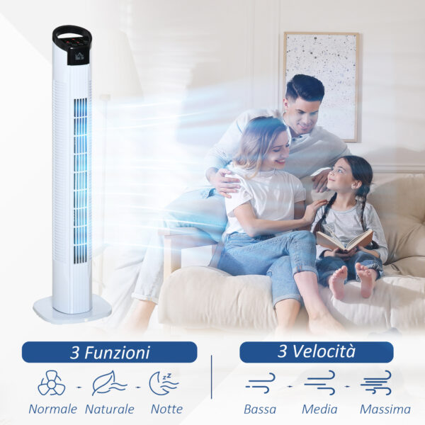 Ventilatore a Colonna con Telecomando a 5m, Oscillante 70°, 3 Funzioni e 3 Velocità, Schermo LED e Timer 7.5h, 50W, Ф20x78.5cm