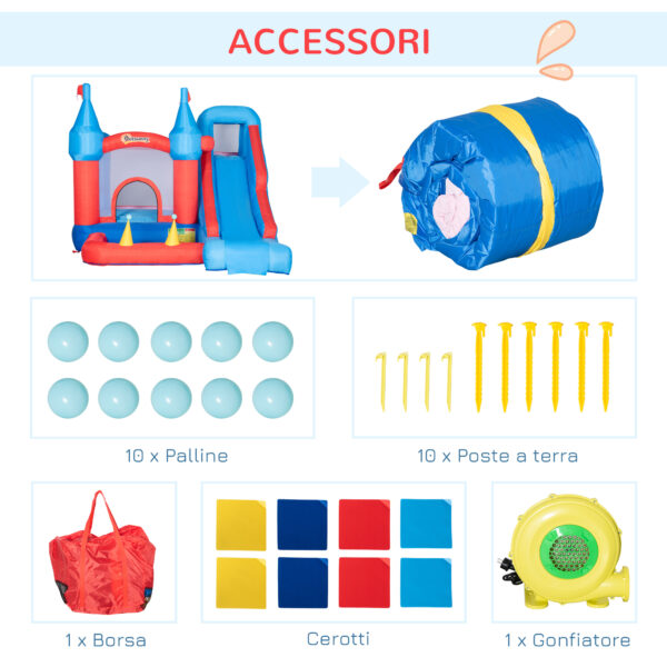 Castello Gonfiabile per Bambini con Scivolo, Trampolino, Piscina e Parete da Arrampicata