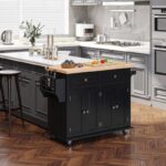 Carrello da Cucina Portavivande con Cassetti, Armadietti e Portaspezie, in Legno e MDF, 111x44.5x82.5 cm, Nero