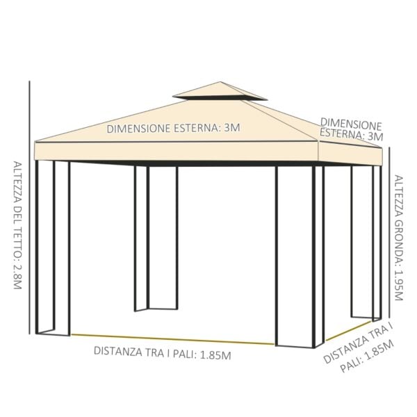 Gazebo da giardino di lusso Tendone da giardino 3x3 m