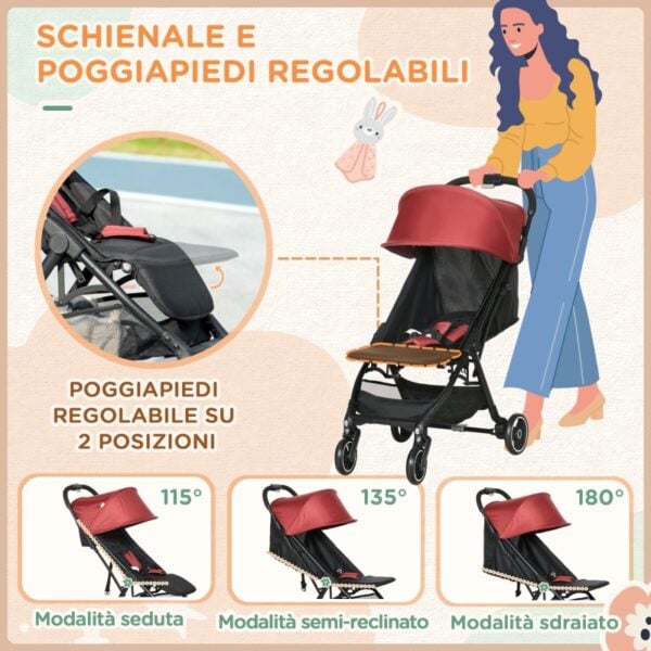 Passeggino per Bambini 0-36 Mesi con Tettuccio, Design Pieghevole e Cesto Portaoggetti, Leggero, Rosso e Nero