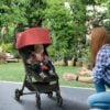 Passeggino per Bambini 0-36 Mesi con Tettuccio, Design Pieghevole e Cesto Portaoggetti, Leggero, Rosso e Nero