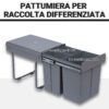 Pattumiera Estraibile con 3 Contenitori per Raccolta Differenziata, Capacità Totale 40L, 48x34.2x41.8cm Grigio