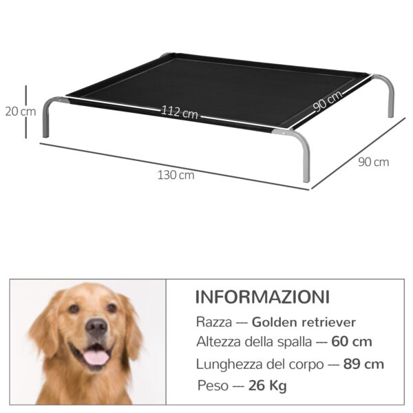 Lettino per Cani da Interno ed Esterno Capacità fino a 32kg con Tessuto Traspirante 130x90x20cm Nero