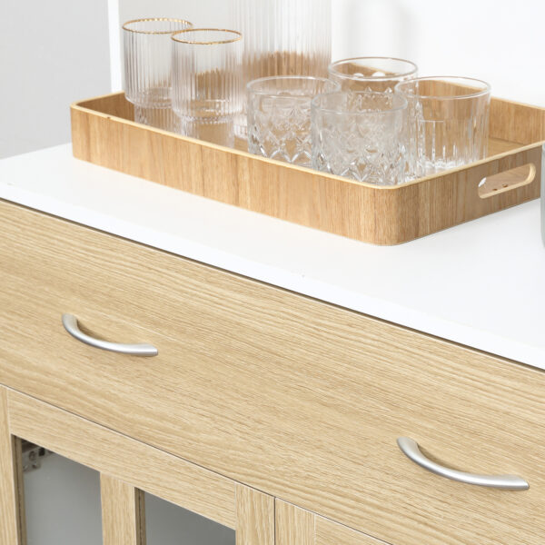 Credenza Cucina in Legno con 2 Cassetti, Armadietti con Ante in Vetro, 80x40x180cm