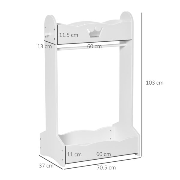 Appendiabiti in legno per Bambini con Ripiani e Ganci Laterali, 63x37x103cm, Bianco