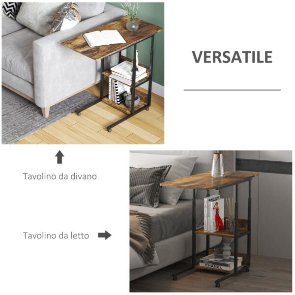 Tavolino da Salotto a C Stile Industriale, Comodino di Design Altezza Regolabile - Marrone Rustico