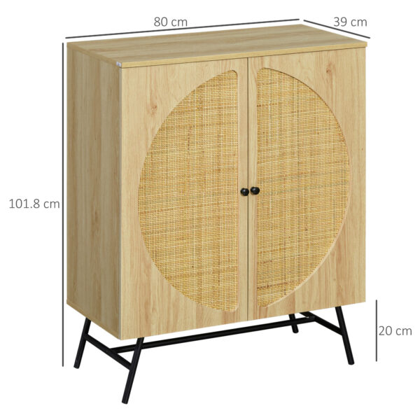 Credenza in Stile Boho con 2 Ante in Legno e Rattan, 80x39x101.8cm Naturale