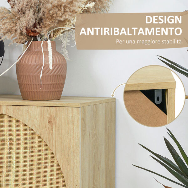 Credenza in Stile Boho con 2 Ante in Legno e Rattan, 80x39x101.8cm Naturale