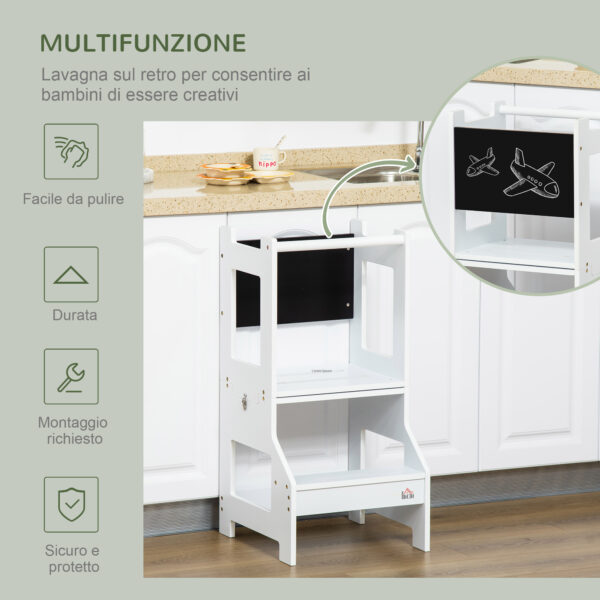 Scala Montessori 2 in 1 in MDF Staccabile, con Sgabello, Lavagna Inclusi, per Bambini 3-6 Anni, Bianco