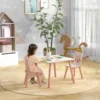 Set Tavolo e Sedie 3 Pezzi per Bambini 3-8 Anni in MDF e Legno di Pino con Disegni di Animali, Rosa