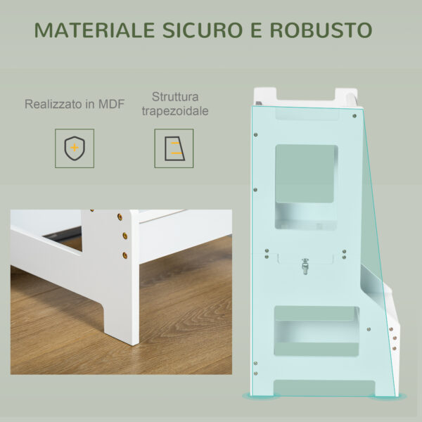 Scala Montessori 2 in 1 in MDF Staccabile, con Sgabello, Lavagna Inclusi, per Bambini 3-6 Anni, Bianco