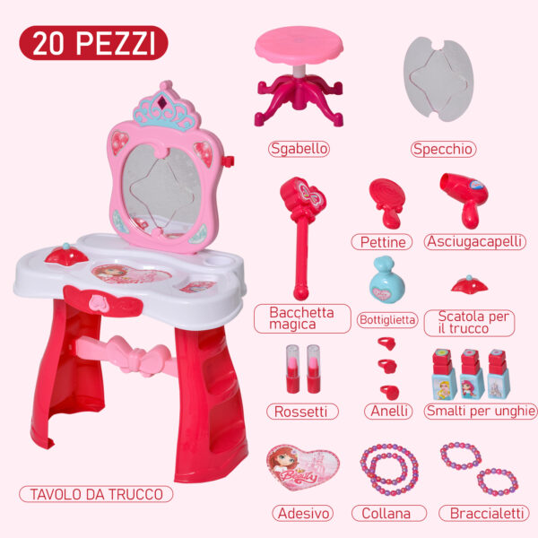 Postazione Trucco Giocattolo per Bambine con Sgabello Luci Suoni e Accessori Inclusi Bianca e Rosa