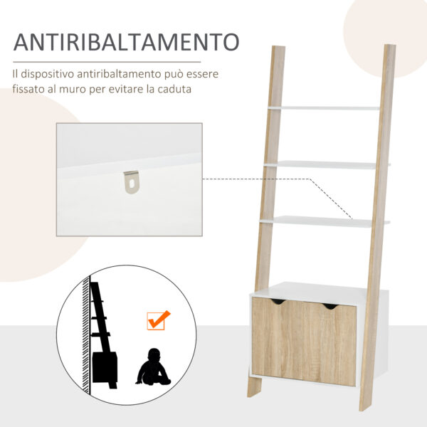 Mobile Libreria a Scala con 3 Mensole e Armadietto, Scaffale Moderno Stile Nordico in Legno, 60x40x171cm, Rovere e Bianco