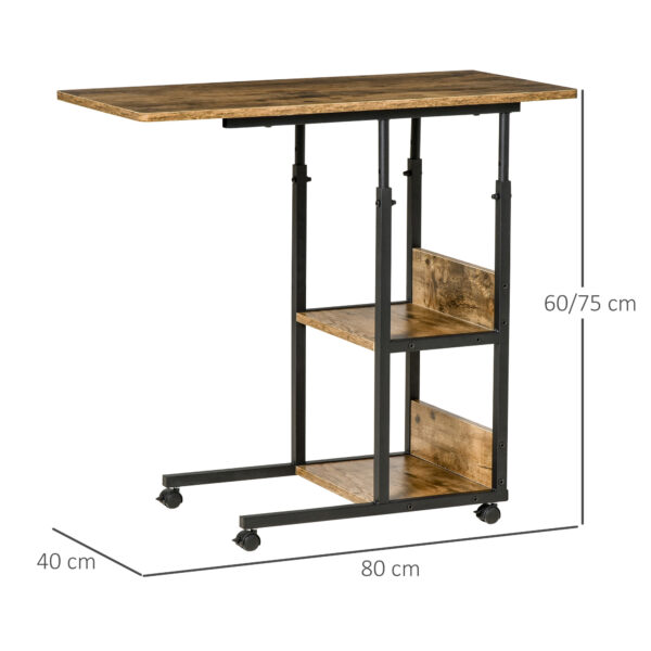 Tavolino da Salotto a C Stile Industriale, Comodino di Design Altezza Regolabile - Marrone Rustico